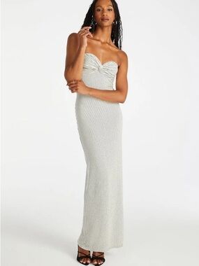 Shoe Dazzle Strapless Twist Maxi Dress in Cream and Black
